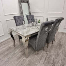Louis Chrome Dining Table – Modern Luxury with Polished Elegance - Light Grey Marble / 1 M - thumbnail 4