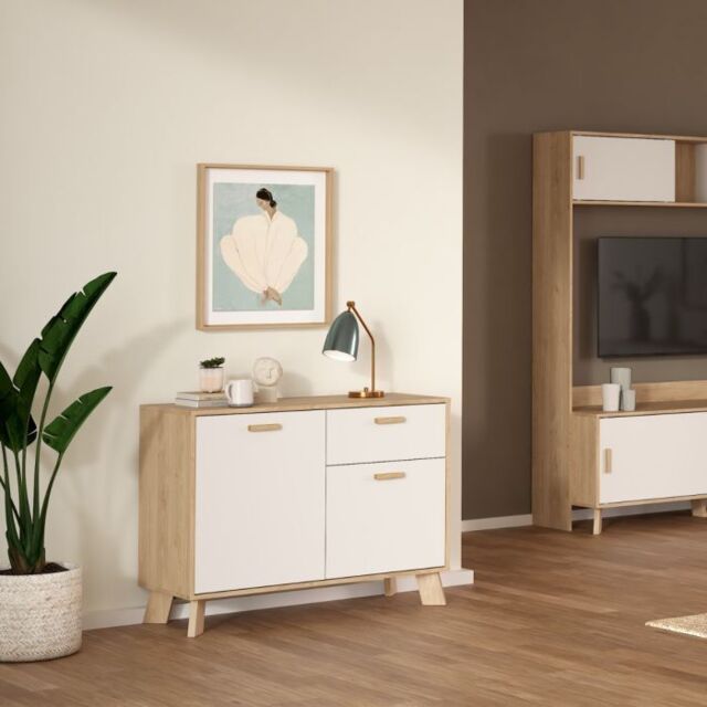 Ikast Sideboard 2 Doors 1 Drawer in Jackson Hickory and White - image 1