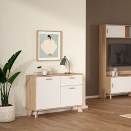 Ikast Sideboard 2 Doors 1 Drawer in Jackson Hickory and White - thumbnail 1