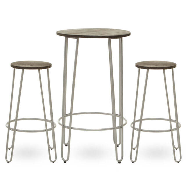 Mirador Bar Table & Stool Set – Silver Frame (3Pc) - image 1