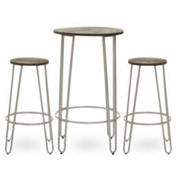 Mirador Bar Table & Stool Set – Silver Frame (3Pc)