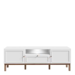 Wensley TV Unit with 2 Doors, 1 Drawer and LED Lighting in Light Grey & Oak Finish - thumbnail 2