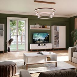 Wensley TV Unit with 2 Doors, 1 Drawer and LED Lighting in Light Grey & Oak Finish - thumbnail 4