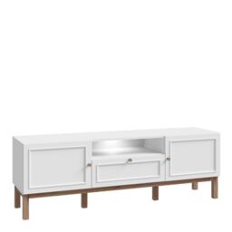 Wensley TV Unit with 2 Doors, 1 Drawer and LED Lighting in Light Grey & Oak Finish