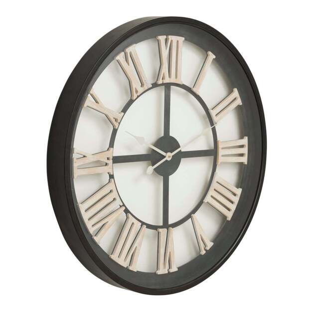 Black Frame Skeleton Clock with White Roman Numerals - image 1