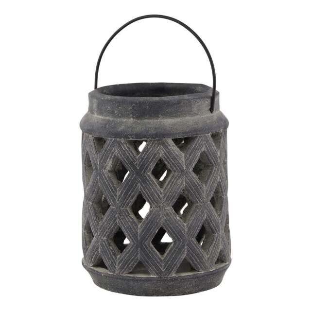 Coastal Glow: Amalfi Grey Large Lattice Lantern - image 1
