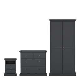 Paris Package - Bedside 2 Drawers + Chest of 4 Drawers + Wardrobe with 2 Doors Matt Grey - thumbnail 1