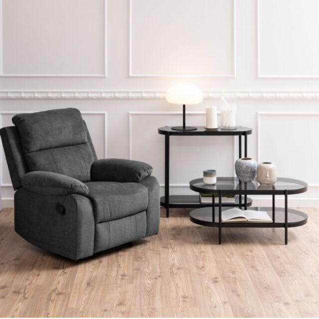 Bayonne Oval Coffee Table with Smoked Glass Top in Black - image 1