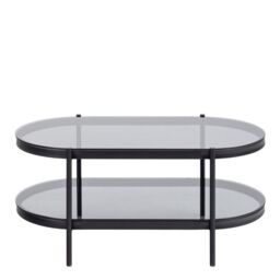 Bayonne Oval Coffee Table with Smoked Glass Top in Black - thumbnail 4