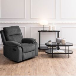 Bayonne Oval Coffee Table with Smoked Glass Top in Black