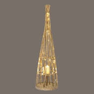 Small Conical Wicker Lantern with Glass Holder & LED Lights - thumbnail 1