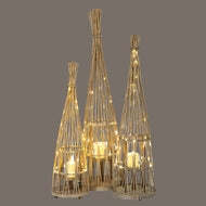 Small Conical Wicker Lantern with Glass Holder & LED Lights - thumbnail 2