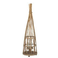 Small Conical Wicker Lantern with Glass Holder & LED Lights - thumbnail 5