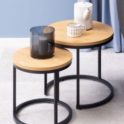 Spiro Round Nest of Tables in Oak - thumbnail 2