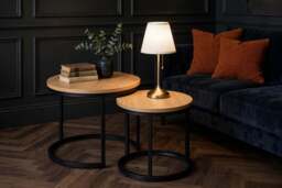 Spiro Round Nest of Tables in Oak - thumbnail 1