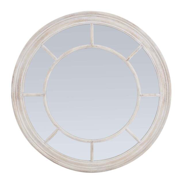 Washed Wood Round Framed Mirror - image 1
