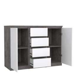 Naia Sideboard with 4 Drawers and 2 Doors in Concrete and White High Gloss - thumbnail 2