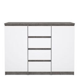 Naia Sideboard with 4 Drawers and 2 Doors in Concrete and White High Gloss - thumbnail 3