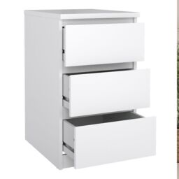 Naia 4 Piece Bedroom Furniture Package – 3 Drawer Bedside, 5 Drawer Chest, 2 Door 1 Drawer Wardrobe in White High Gloss - thumbnail 3