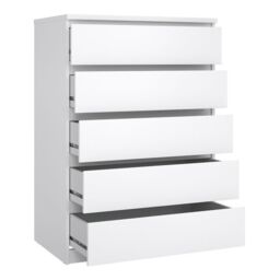 Naia 4 Piece Bedroom Furniture Package – 3 Drawer Bedside, 5 Drawer Chest, 2 Door 1 Drawer Wardrobe in White High Gloss - thumbnail 6