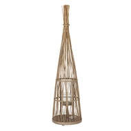 Large Conical Wicker Lantern with Glass Holder & LED Lights - image 1