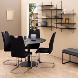 Ibiza Round Dining Table with Black Ash Top and Matt Black Base 110x74cm