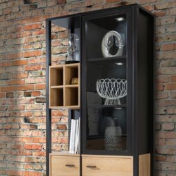 High Rock Display Cabinet in Matt Black/Riviera Oak - thumbnail 4