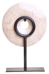 15cm Small Cream Disc Dia Marble Extra Sculpture Calvion Round - thumbnail 3