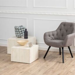 Dice Square Coffee Table Set in Light Travertine Effect - thumbnail 2