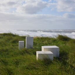 Dice Square Coffee Table Set in Light Travertine Effect - thumbnail 3