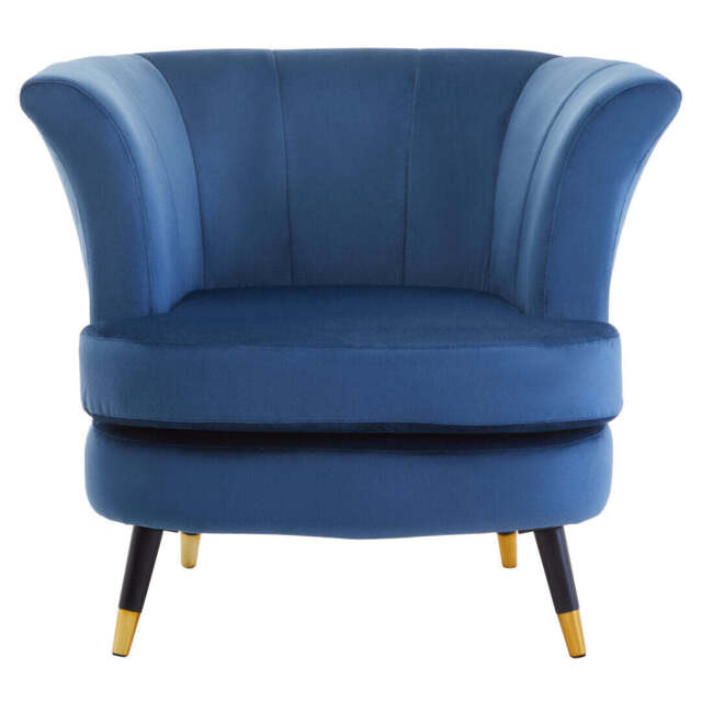 Linea Curved Accent Chair – Midnight Blue Velvet - image 1