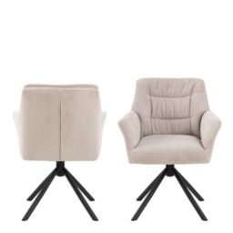Alonso Swivel Dining Chairs in Cream with Armrests – Set of 2 - thumbnail 4