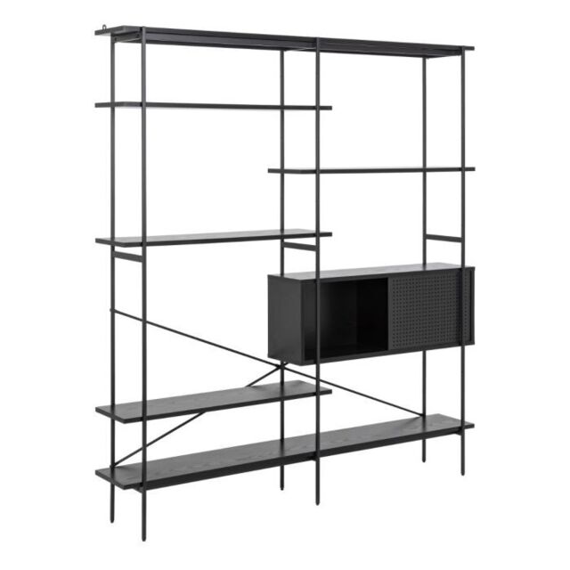 Angus Bookcase with 1 Sliding Door and 5 Shelves in Black Finish - image 1