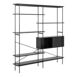 Angus Bookcase with 1 Sliding Door and 5 Shelves in Black Finish - thumbnail 1