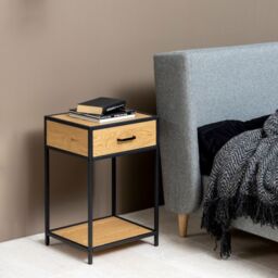Seaford Bedside Table with 1 Drawer in Black & Oak - thumbnail 5