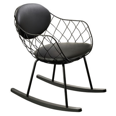 Pina Rocking chair - Leather / Metal & wood legs by Magis Black