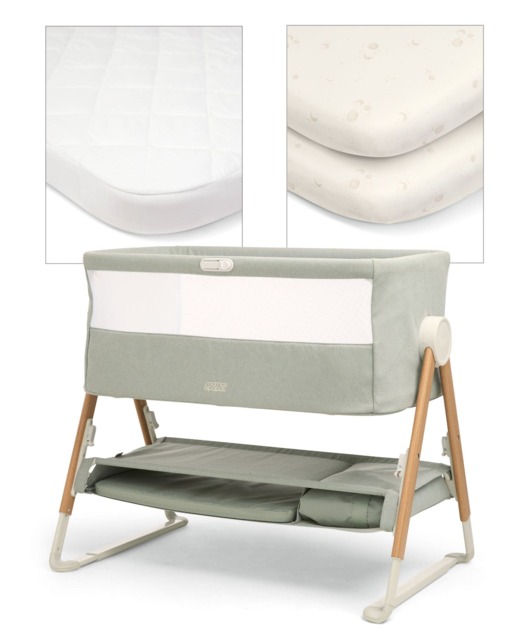 Lua Bedside Crib and Sheet Bundle - Sage/Cosmic Sky