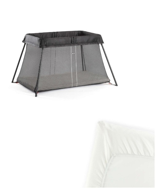 BabyBjÖrn Travel Cot Light Bundle with Fitted Sheet - Black