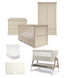 Oxford Nursery Bundle With Lua Bedside Crib - Cashmere/Fawn