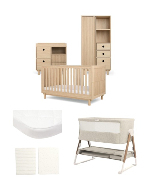 Oska Nursery Bundle With Lua Bedside Crib (6 Pieces) - Oak