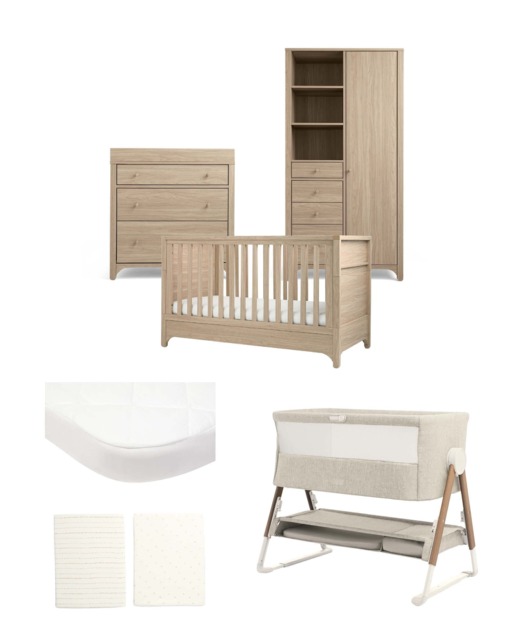 Barton Nursery Bundle With Lua Bedside Crib (6 Piece) - Oak