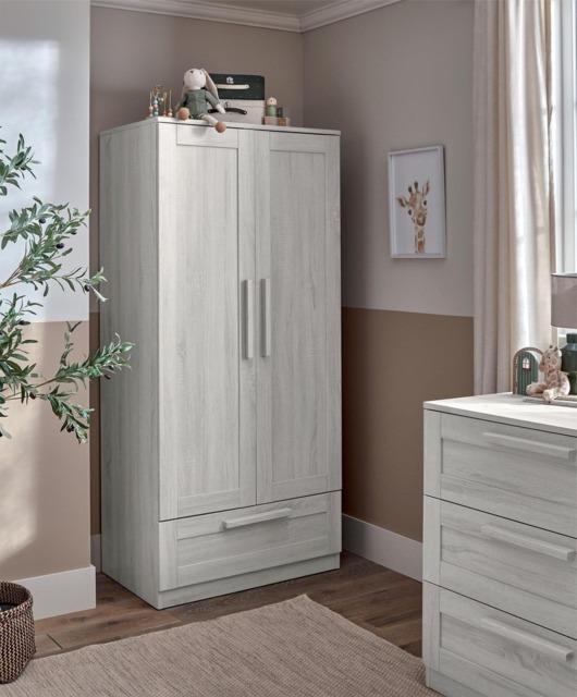Atlas 2 Door Nursery Wardrobe with Storage Drawer - Nimbus White