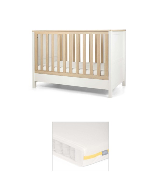 Harwell Small Cotbed Bundle with Essential Airflow Pocket Spring Small Cotbed & Cot Mattress -White