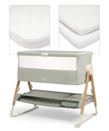 Lua Bedside Crib with Sheet & Mattress Protector Bundle - Sage/White