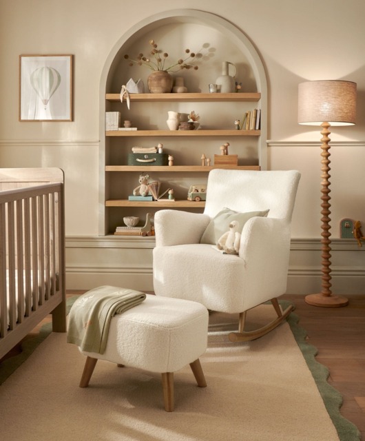 Elwood Nursing Chair & Stool - Off White Boucle