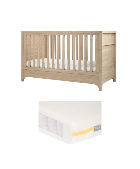 Barton Cotbed With Essential Airflow Pocket Spring Cotbed Mattress Bundle - Oak