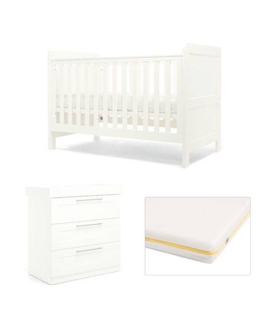 Hampden Nursery Furniture Set & Signature Airflow Fibre Cotbed Mattress - White