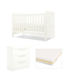 Hampden Nursery Furniture Set & Signature Airflow Fibre Cotbed Mattress - White