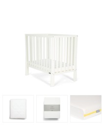 Petite Cot Bundle with Essential Airflow Fibre Mattress (4 Pieces) - Pure White