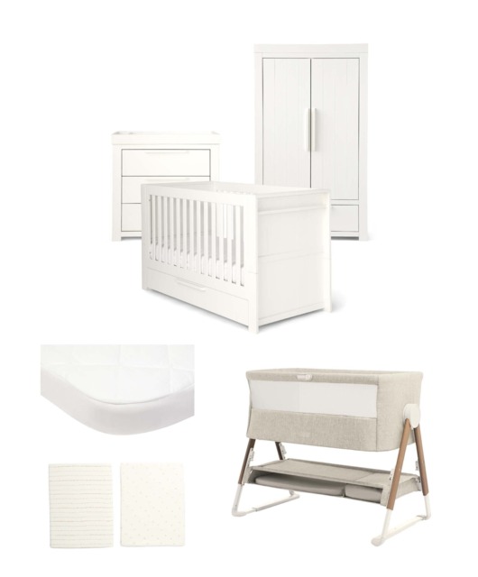 Franklin Nursery Bundle with Lua Bedside Crib (6 Piece) – White Wash